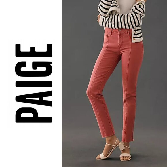 Paige, Cindy, Seamed High Rise Straight Raw Hem Jeans, Vintage Sweet Rose, Pink - Picture 1 of 8